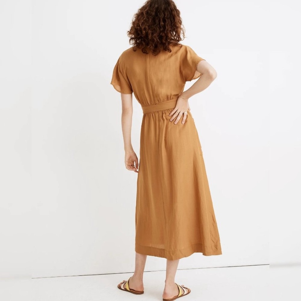 Madewell Linen-Blend Dolman Sleeve Tie-Waist Midi Dress Toffee/Mustard size 6 - Picture 8 of 11
